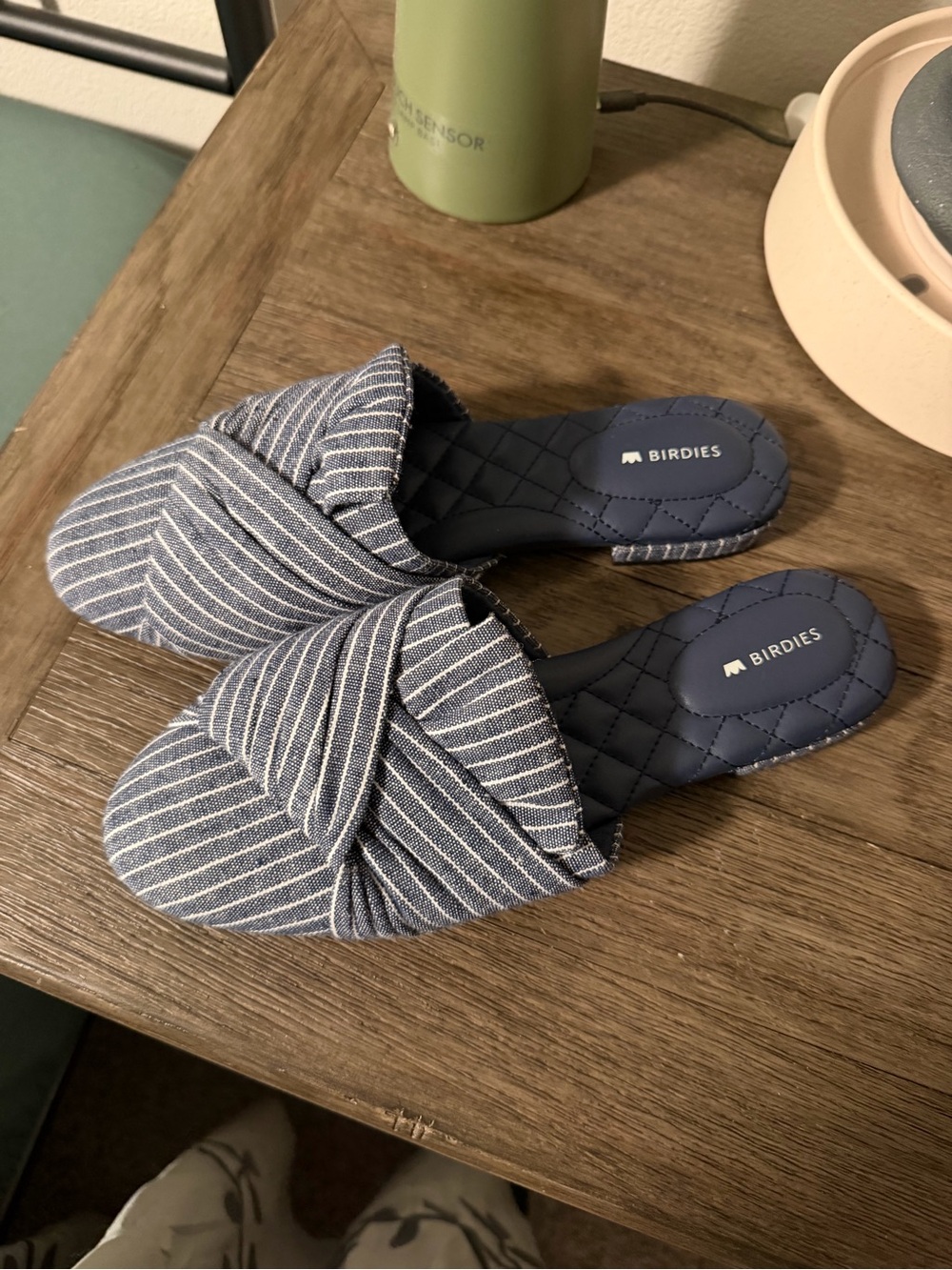 Birdies Navy & White Striped Knot Slide